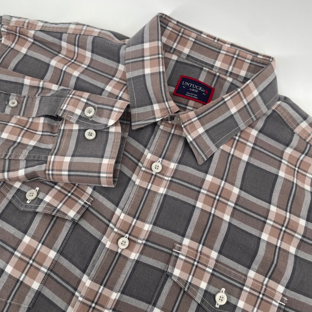 UNTUCKit Button Down Shirt Mens Large Grey Plaid Cotton Belleruche Long Sleeve